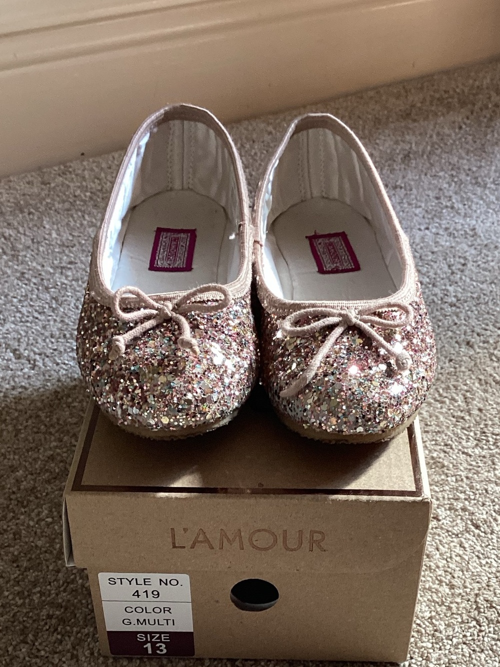 L'Amour Girls' Glitter Ballet Flats - Rose Gold Multi